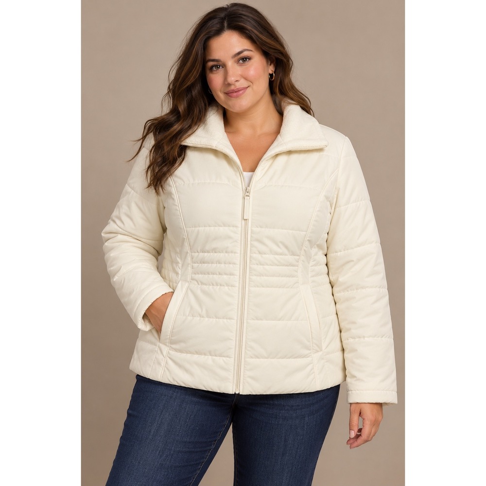 Athletic Works Winter White Quilted Fleece Lined Jacket XL 16/18